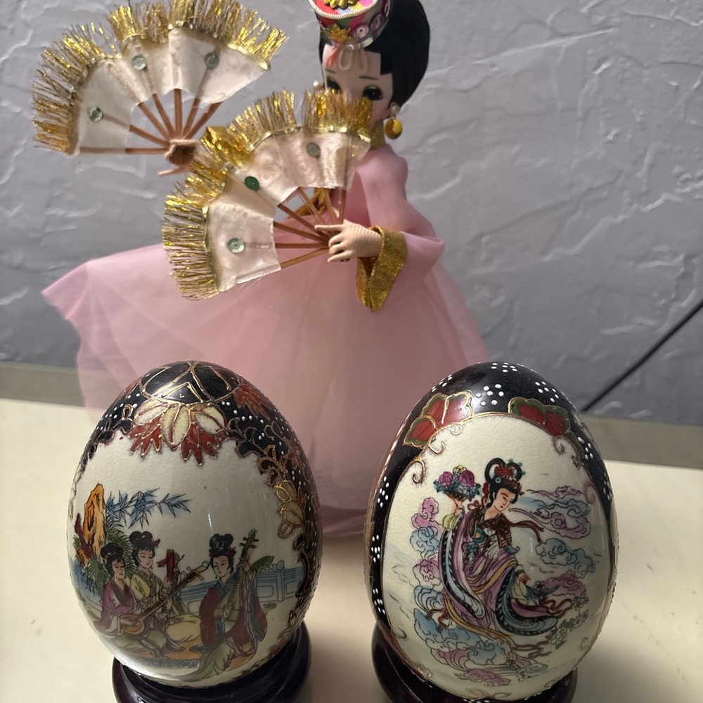Decorative Asian Doll with Painted porcelain Eggs
